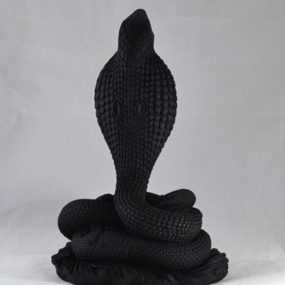 Black Cobra Snake Sculpture 10 in. Greek Animal Marble Creation Art Greece - Picture 4 of 16
